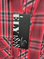 New Men’s ELY 1878 Red Black Plaid Long Sleeve Pearl Snap Large Q-69
