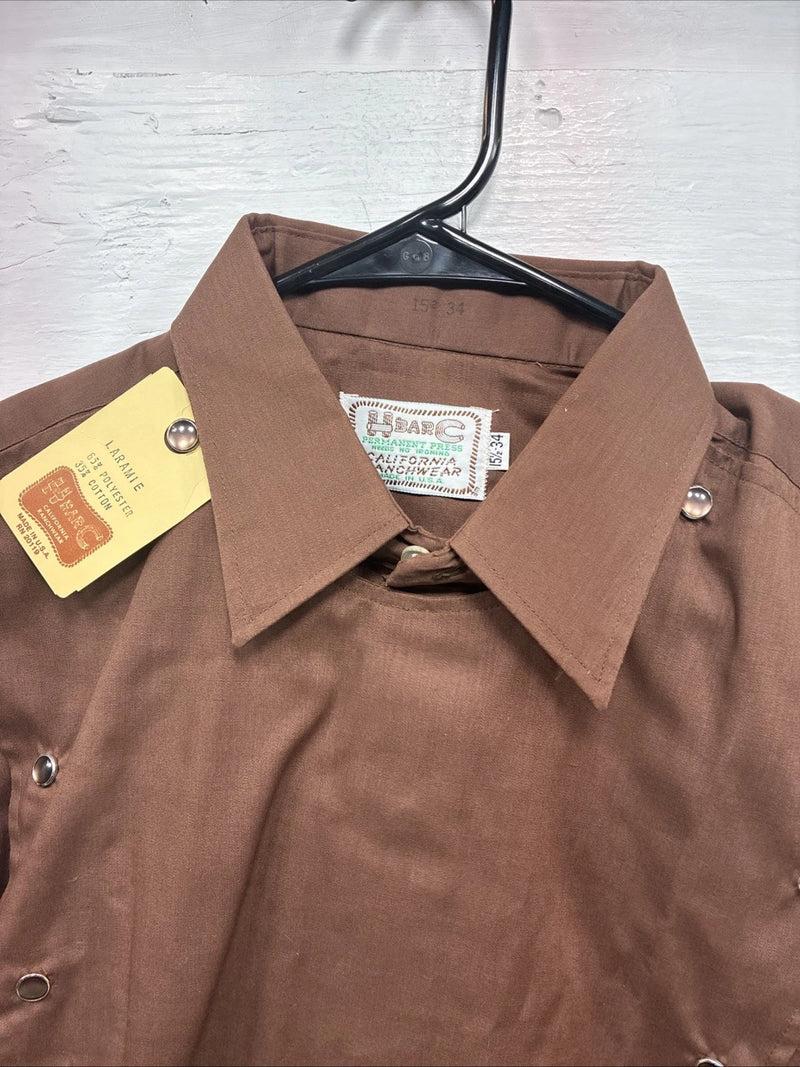 New Men’s H Bar C Brown Long Sleeve Square First Pearl Snap Medium M-60