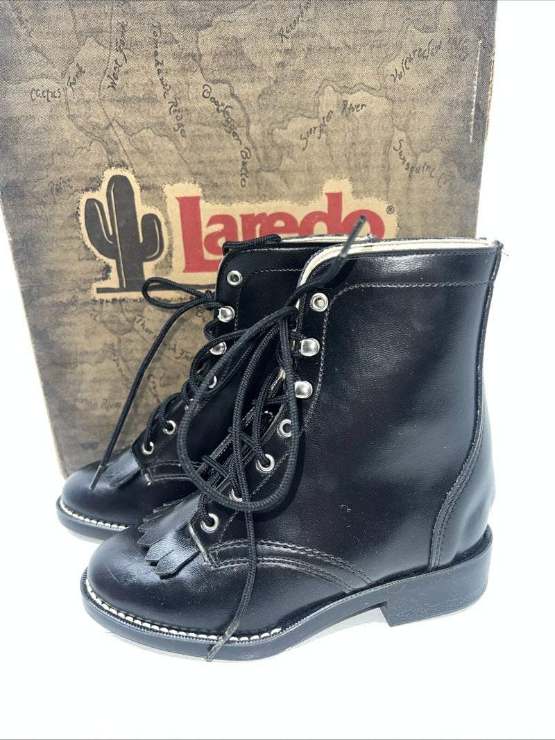 New Children’s Black Lace Up Laredo Cowboy Boots. 10 M. 24-34