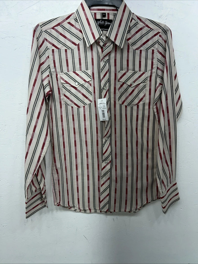 New Children’s Pink Stripped White House Long Sleeve Pearl Snap Shirt. XL S-39