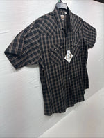 New Men’s ELY Cattleman Black Brown Plaid Short Sleeve Pearl Snap XL T-29