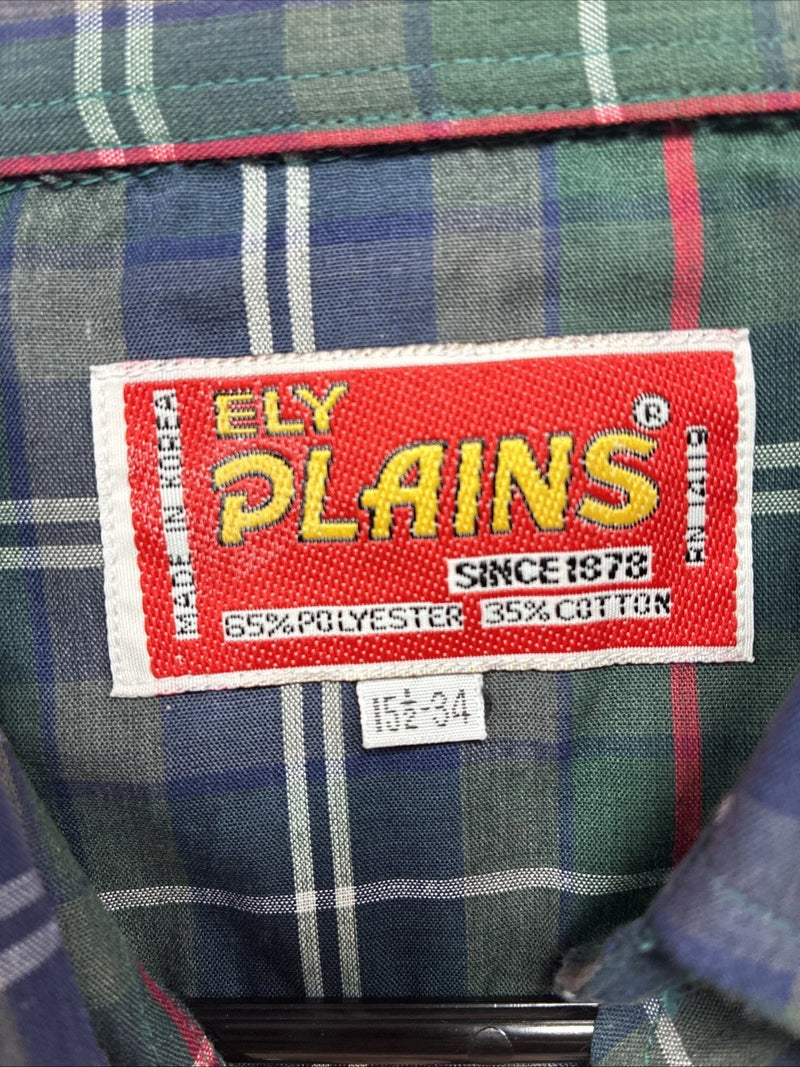 New Men’s ELY Plains Blue Green Plaid Long Sleeve Pearl Snap 15.5 Medium R-30
