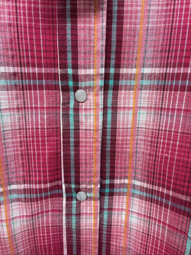 New Women’s Cumberland Pink Plaid Long Sleeve Pearl Snap XL GG-29