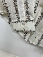 New Women’s White Horse White Floral Long Sleeve Pearl Snap Medium YY-80