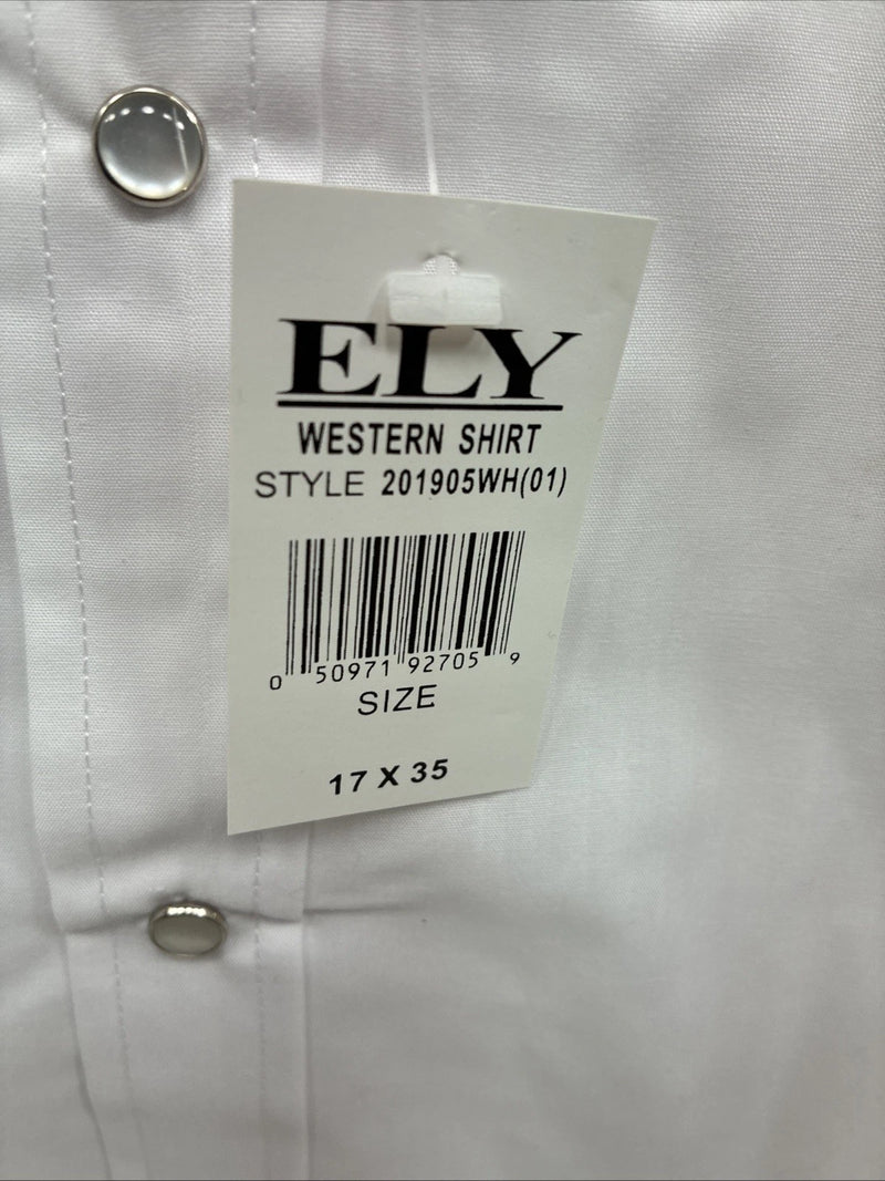 New Men’s ELY Cattleman Western White Long Sleeve Pearl Snap 17 X 35 XL V-46