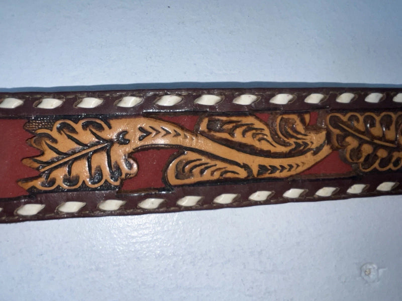 New Red Genuine Leather Longhorn Weaved And Tooled 30” Belt #82828 Z-49