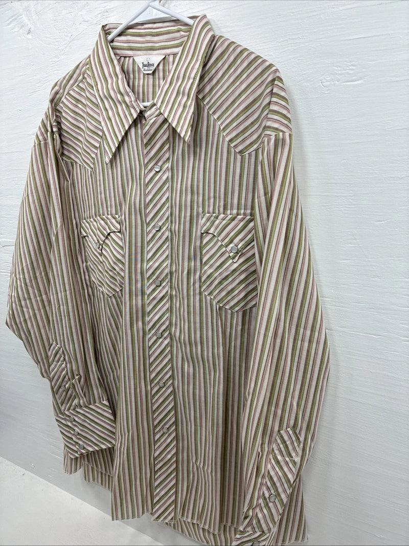 New Men’s Trail Ridge Multiple Color Stripe Long Sleeve Pearl Snap 2XL H-32