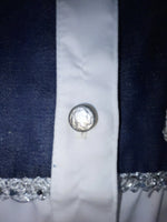 New Women’s Blue White & Bling H Bar C Long Sleeve Button Up Shirt #20119 3B-40