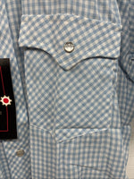 New Men’s Western Shirts Blue Checkered Short Sleeve Pearl Snap Small J-72