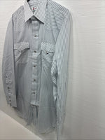 New Men’s H Bar C Blue White Stripe Long Sleeve Pearl Snap 16 X 33 Large R-29