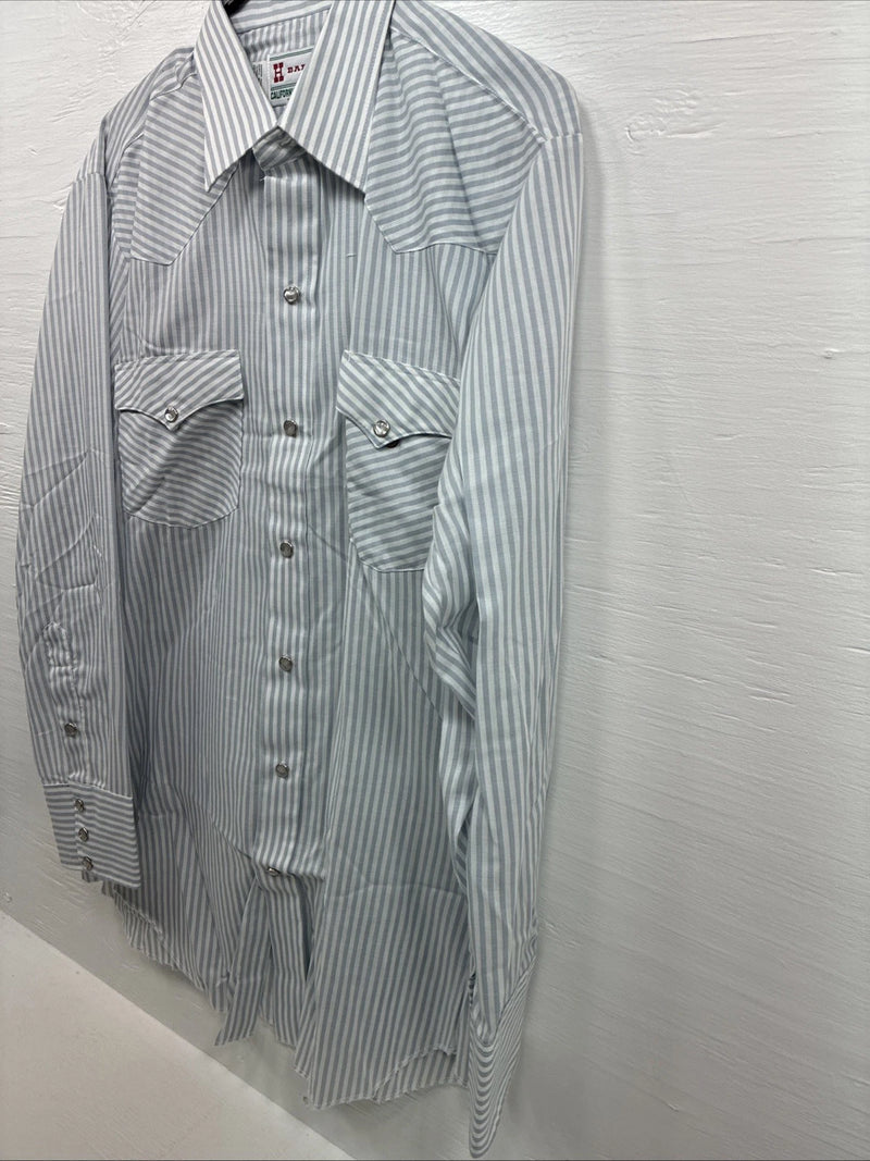 New Men’s H Bar C Blue White Stripe Long Sleeve Pearl Snap 16 X 33 Large R-29