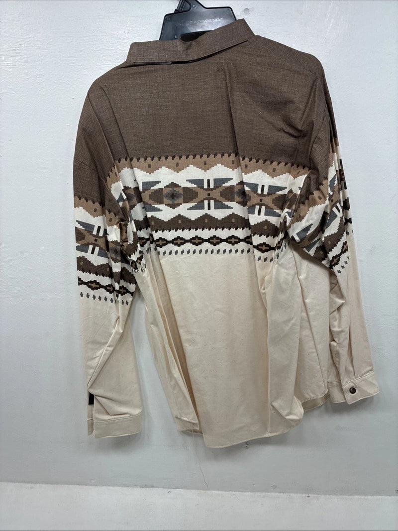 New Women’s Brooks & Dunn Tan Design Long Sleeve Pearl Snap XL II-24 