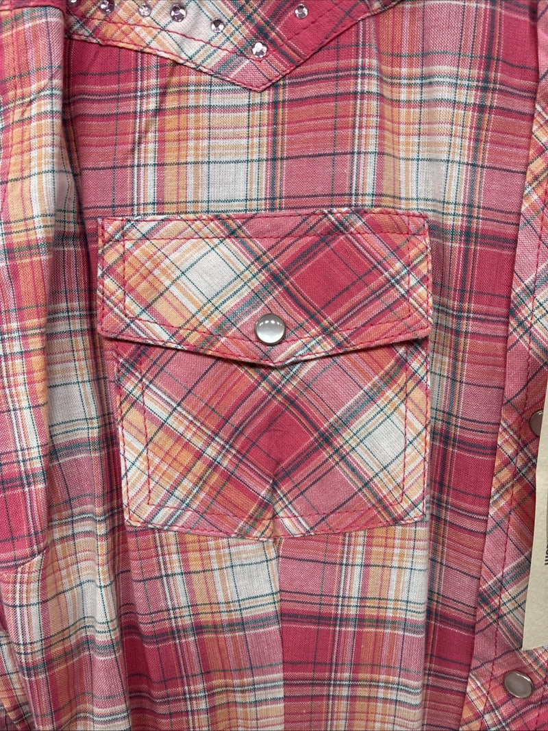 New Women’s Cumberland Pink Plaid Long Sleeve Pearl Snap Large GG-75