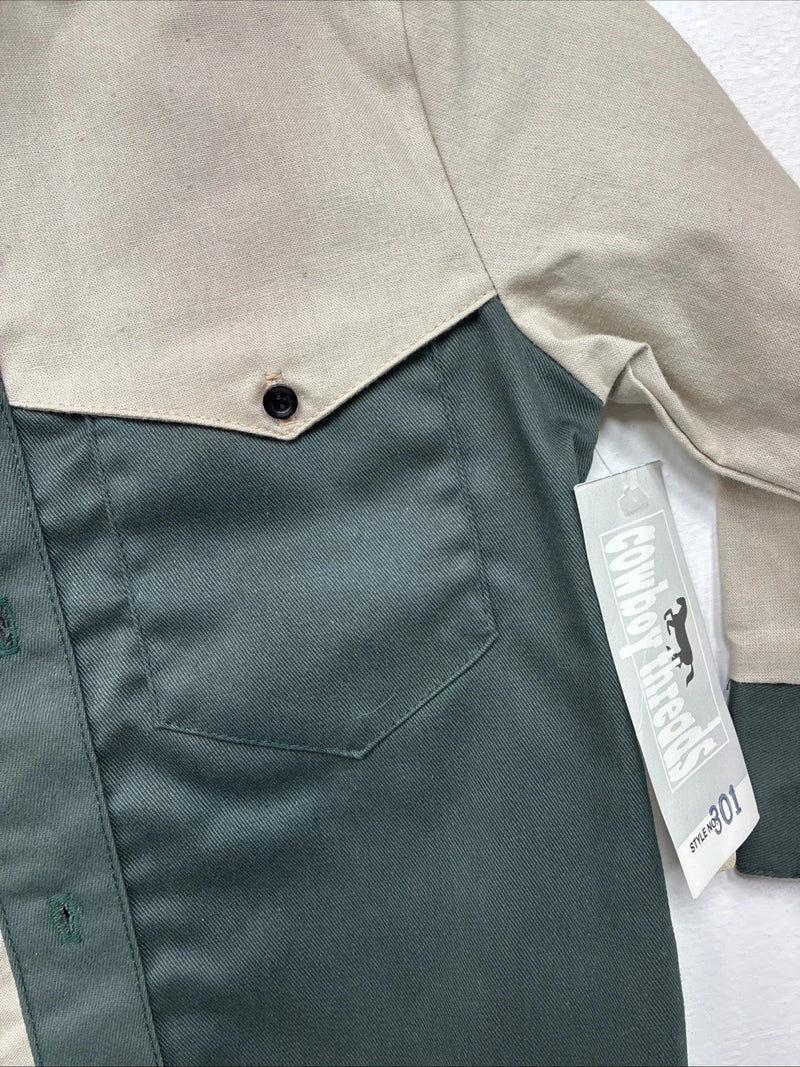 New Kids Cowboy Threads Green Tan Long Sleeve Button Up Size 3 LL-16