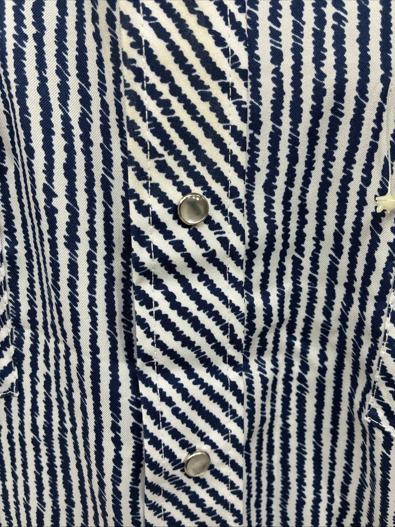 New Men’s Dickson Jenkins Blue White Stripe Long Sleeve Pearl Snap Medium T-90