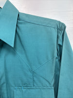 New Men’s ELY Cattleman Teal Simple Long Sleeve Pearl Snap Medium J-92