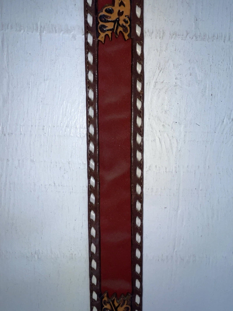 New Red Genuine Leather Longhorn Tooled 30” Belt #82828 JJ-140