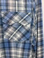 New Women’s Cumberland Blue Plaid Long Sleeve Pearl Snap 1XL GG-38