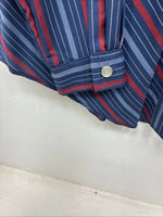 New Women’s H Bar C Blue Stripe Long Sleeve Pearl Snap Size 34 YY-78