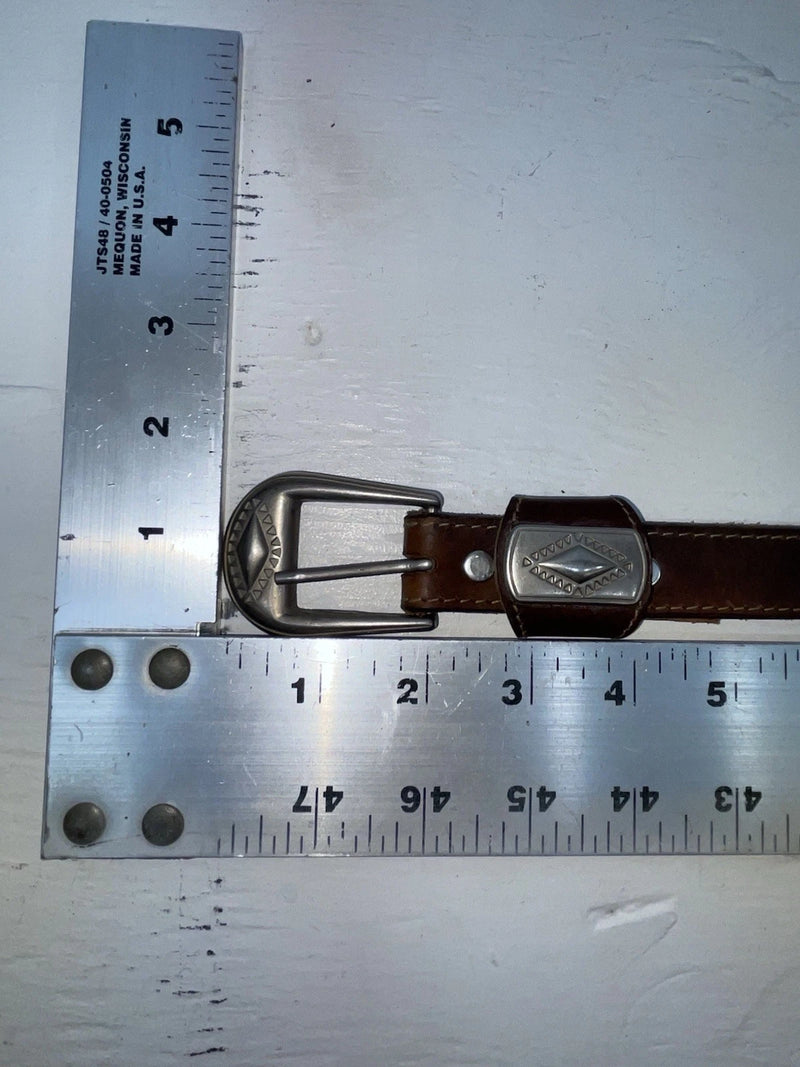 New Brown Genuine Leather Silver Pendent 28” Belt JJ-134
