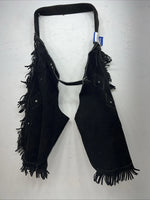 New Black ABetta Show Chaps With Fringe Adjustable Waist XL 46” L-33