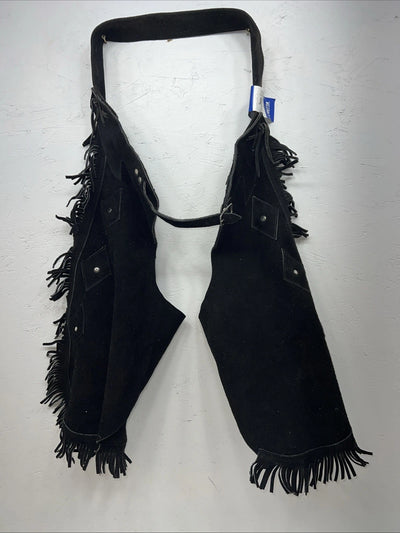 New Black ABetta Show Chaps With Fringe Adjustable Waist XL 46” L-33