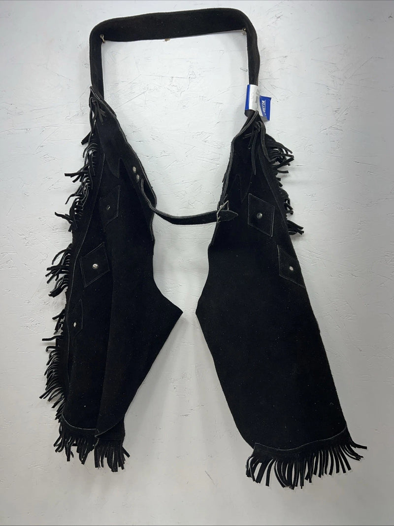 New Black ABetta Show Chaps With Fringe Adjustable Waist XL 46” L-33