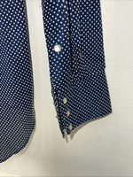 New Mens Blue Polkadot Rockmount Ranchwear Pearl Snap Long Sleeve 15.5x33 M I-52