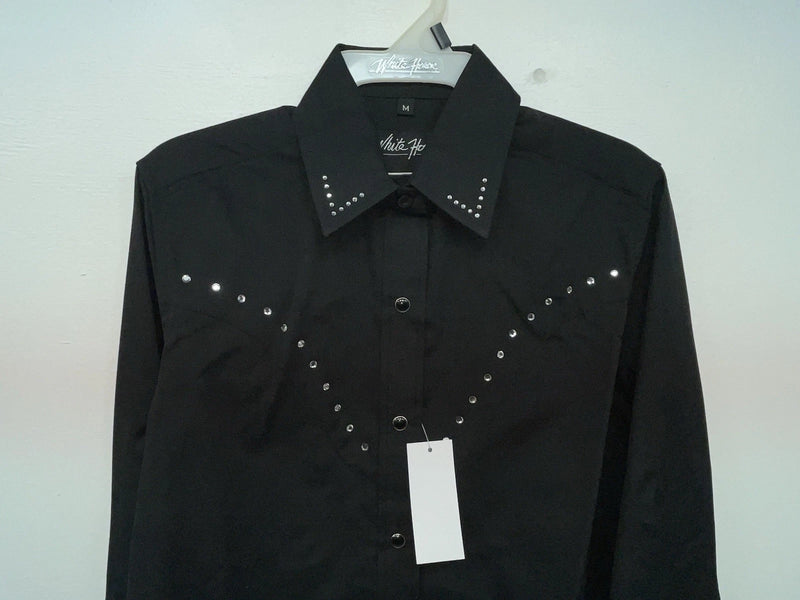 New Women’s Black White House Long Sleeve Button Up Shirt M #94770 3B-92