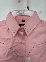 New Women’s White Horse Pink Gem Long Sleeve Pearl Snap Small LL-61