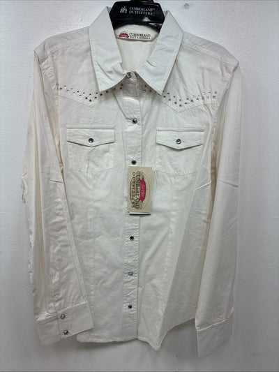 New Women’s Cumberland White Gem Long Sleeve Pearl Snap Medium LL-83