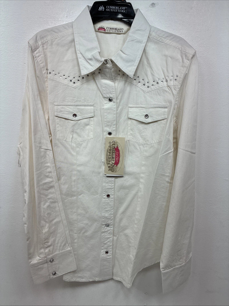 New Women’s Cumberland White Gem Long Sleeve Pearl Snap Medium LL-83