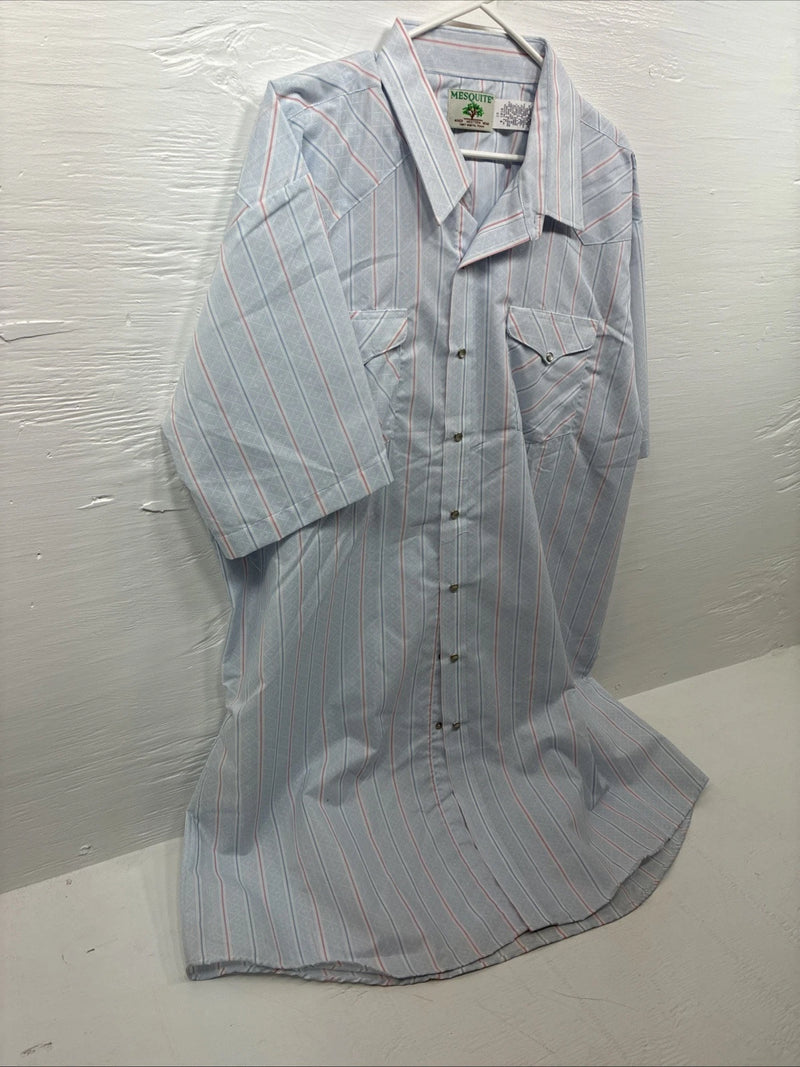 New Men’s Mesquite Blue Stripe Short Sleeve Pearl Snap 3XL E-102