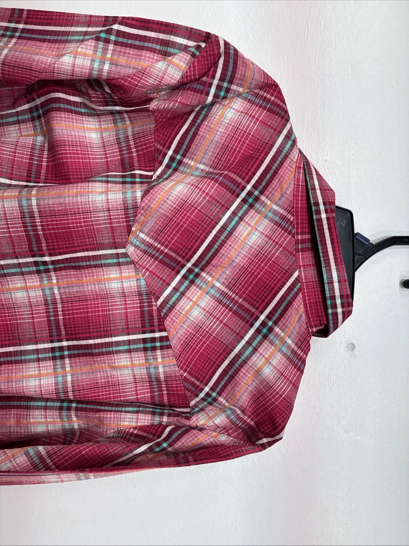 New Women’s Cumberland Pink Plaid Long Sleeve Pearl Snap XL GG-29