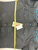 New Women’s Cumberland Black Blue Design Long Sleeve Pearl Snap Large GG-87