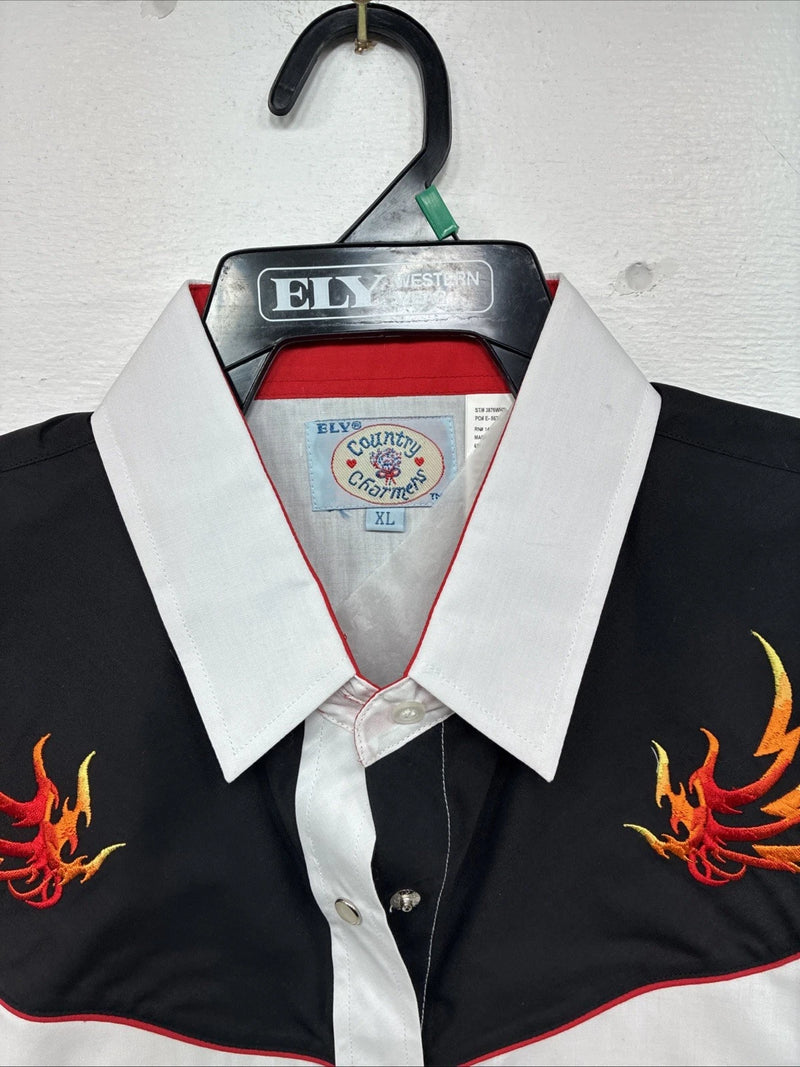 New Women’s Country Charmers White Flame Long Sleeve Pearl Snap XL II-63