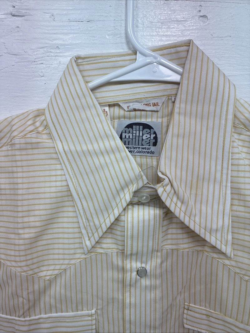 New Men’s Miller Yellow Stripe Long Sleeve Pearl Snap 16 X 35 Large V-115
