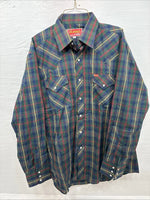 New Men’s ELY Plains Green Multicolor Plaid Long Sleeve Pearl Snap Large Q-66