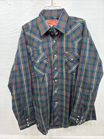 New Men’s ELY Plains Green Multicolor Plaid Long Sleeve Pearl Snap Large Q-66