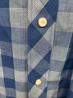 New Men’s White Horse Blue Checkered Short Sleeve Pearl Snap 2XL H-68
