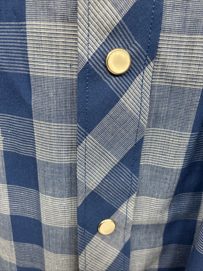 New Men’s White Horse Blue Checkered Short Sleeve Pearl Snap 2XL H-68