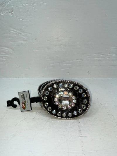 New Black Genuine Leather Nocona Silver Bling Beaded L Belt #N3424601 JJ-70