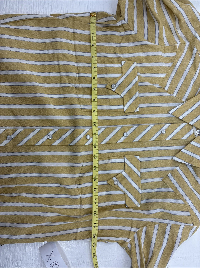 New Men’s Fenton Yellow White Stripe Long Sleeve Pearl Snap 16 Large X-110
