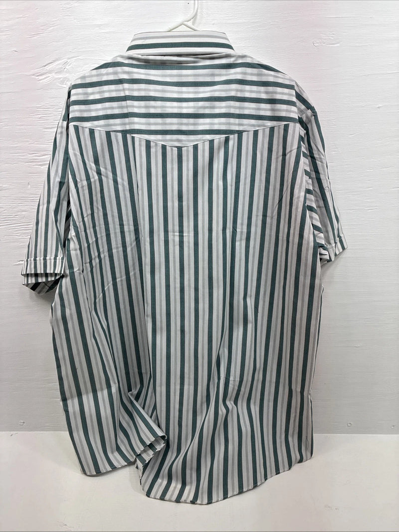 New Men’s ELY Cattleman Blue White Stripe Short Sleeve Pearl Snap 3XL E-41