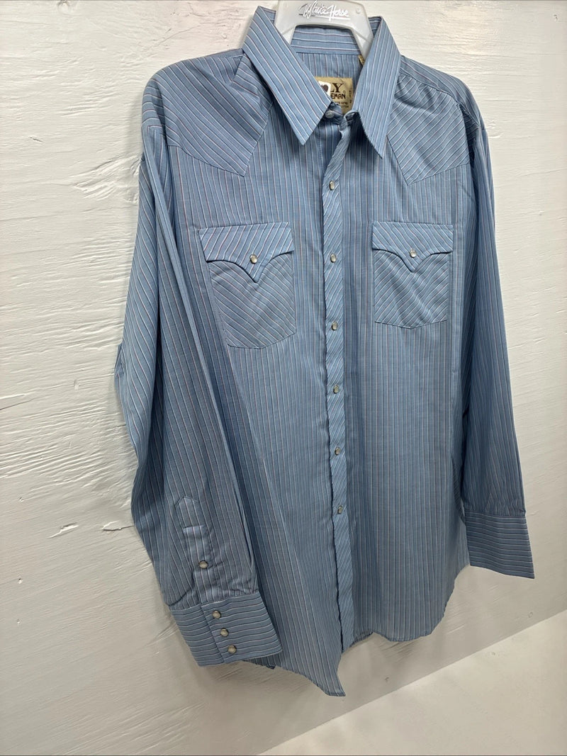 New Men’s ELY Cattleman Blue Stripe Long Sleeve Pearl Snap XL H-82