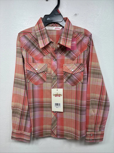 New Girls Cumberland Pink Plaid Long Sleeve Pearl Snap Small MM-13