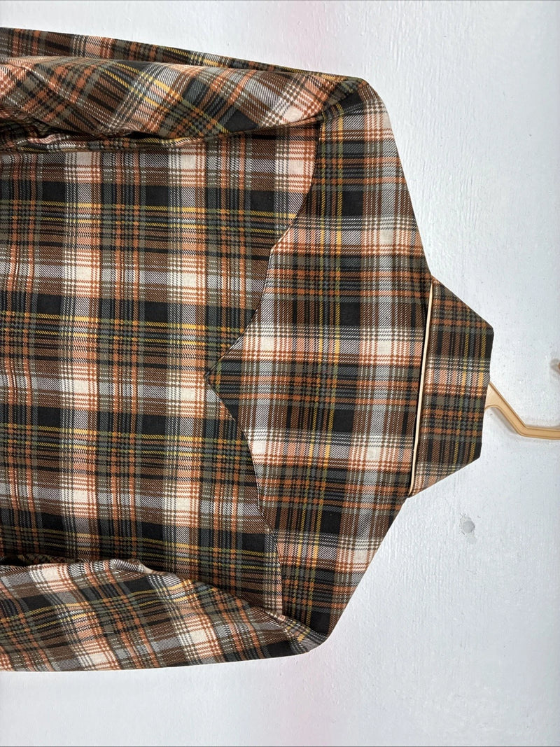 New Women’s Panhandle Slim Brown Plaid Long Sleeve Pearl Snap Size 34 MM-57