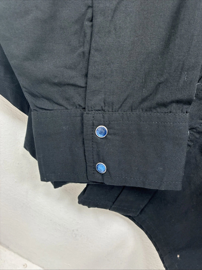New Women’s Cumberland Black Blue Design Long Sleeve Pearl Snap 2XL GG-35