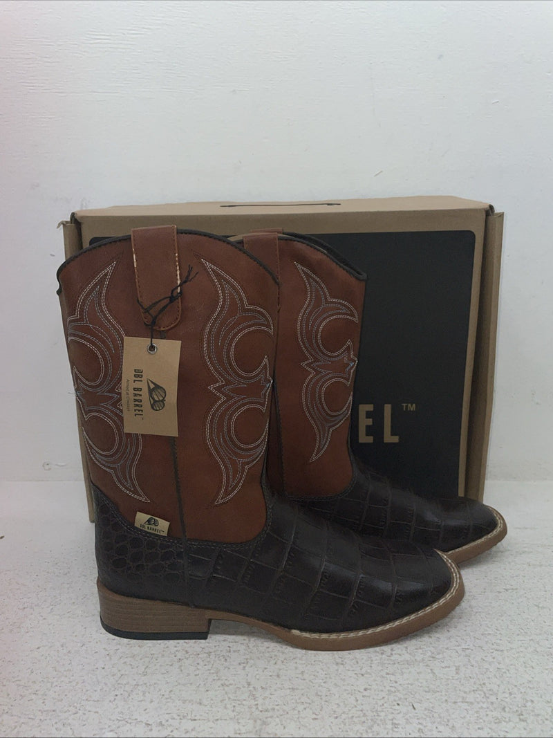 New Youth Brown DBL Barrel Cowboy Boots. 4475202 5. 2-96