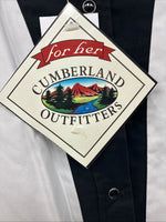 New Women’s Cumberland Black White Short Sleeve Crop Pearl Snap Large MM-131